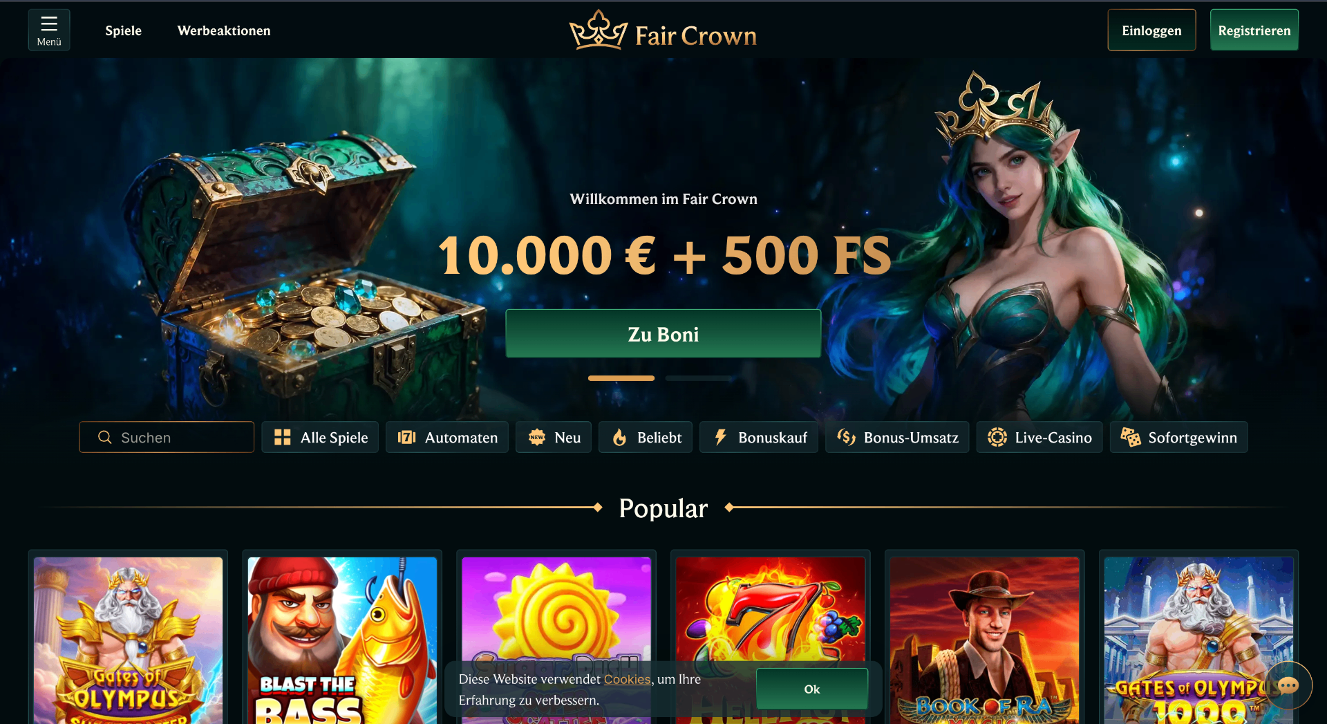 Screenshot der Faircrown Casino Webseite