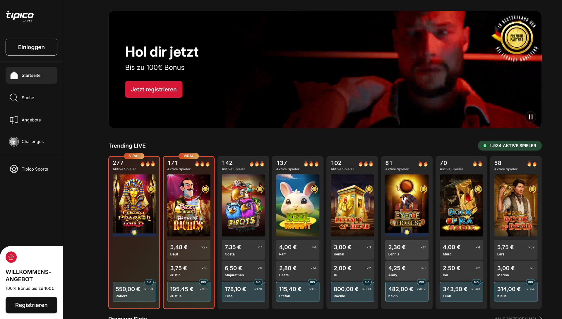 Screenshot der Tipico Webseite